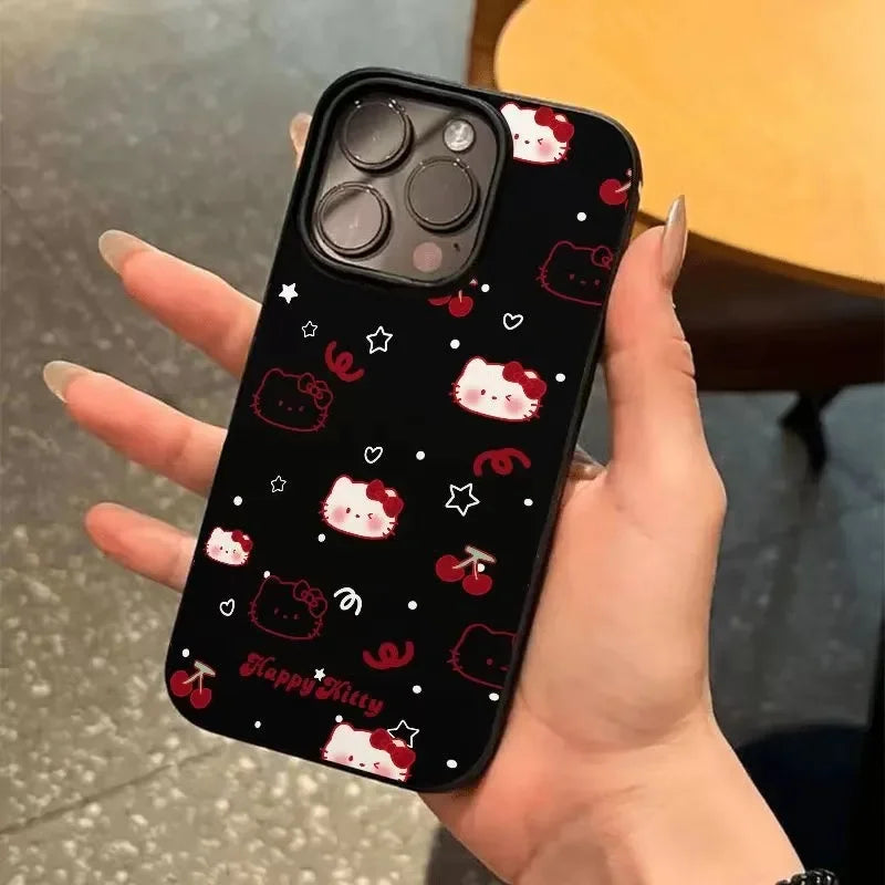Hello Kitty Black Bow Strap Cherry Phone Case For iPhone 16 15 14 13 12 11 Pro Max XR XS MAX 7 8 Plus MINI Y2K Girl Cool Cover