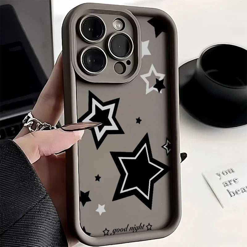 For OPPO A5 Pro Case For OPPO A3 A3X A17 A17X A60 A98 A96 A92 A77 A75 A56S A53 A38 A18 A95 A78 Funda Black And White Stars Cover