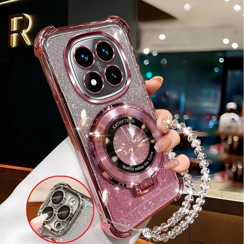 Crystal Bracelet Magnetic Stand Phone Case For OPPO Reno 14F 13F 12F 12 Pro A16 A9 A53 2020 A54S A53S Glitter Shockproof Cover