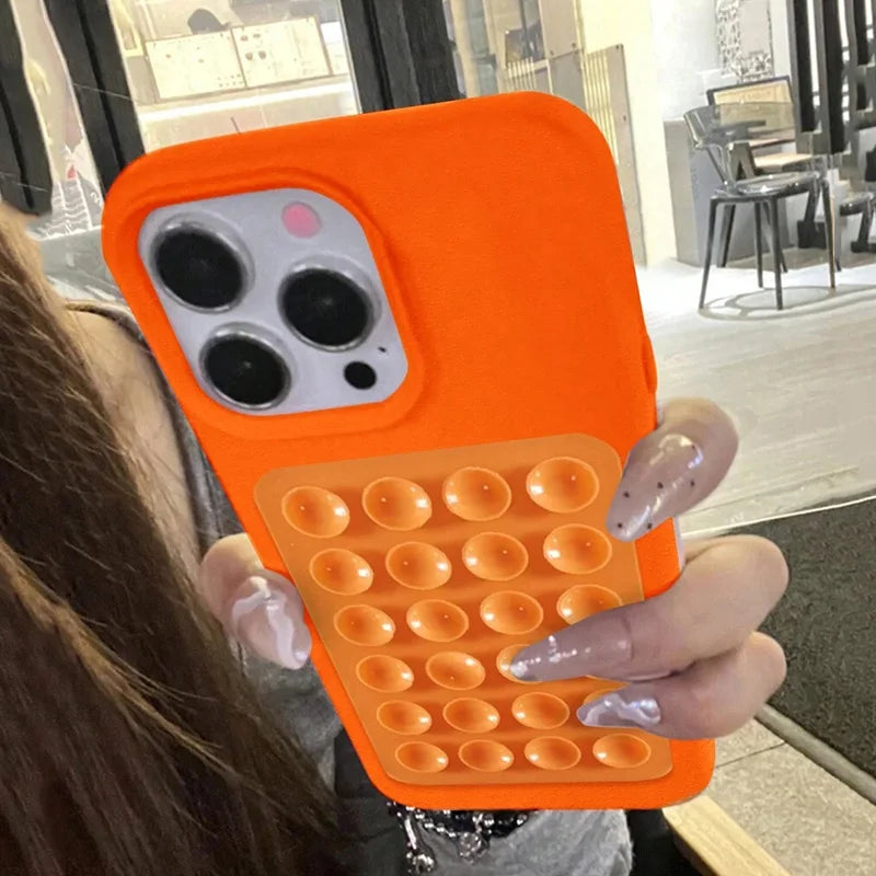 Luxury 3D Suction Cup Stand Litchi Pattern Phone Case For iPhone 16 15 14 Pro Max Plus 11 12 13 Pro 14 15 Plus XR XS 16E Cover