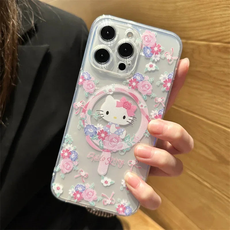 Sanrio Hello Kitty Cinnamon Case For iPhone 11 12 13 14 15 Pro Max Mini X XS XR 8 7 Plus SE 2020 Clear Magsafe Magnetic Cover
