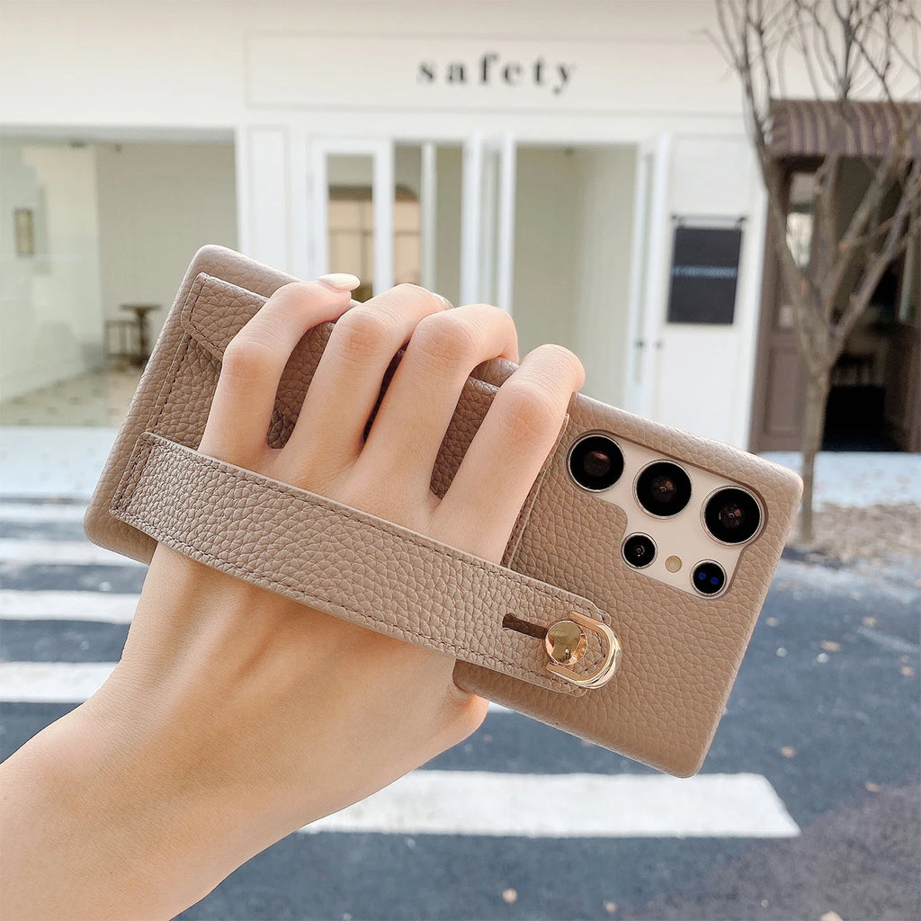 Luxury PU Leather Wrist Strap Wallet Case For Samsung Galaxy S25 S24 S23 S21 S20 FE S22 Plus Note 20 Ultra A52 A53 A54