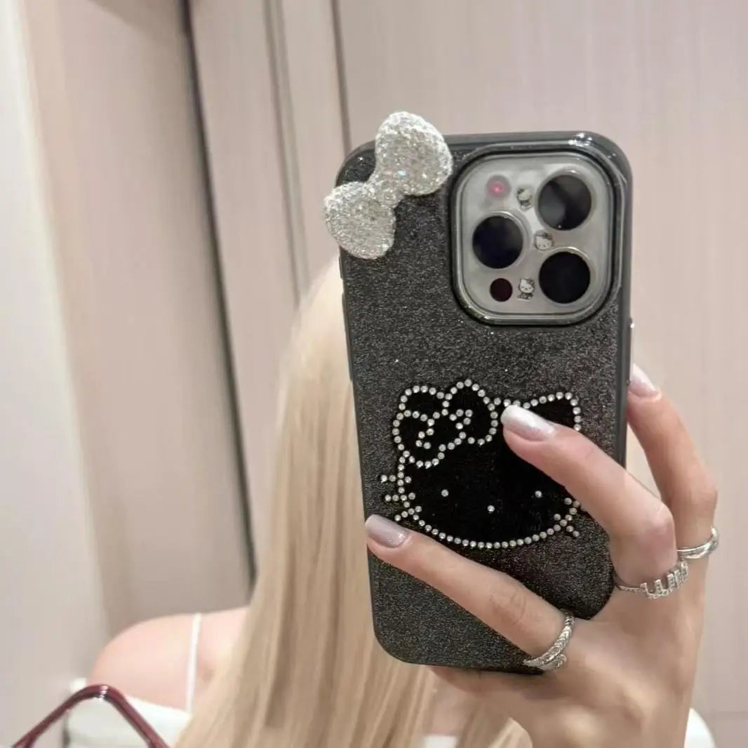 Girly Heart Hello Kitty Anime Kawaii Sanrio Diamond Pendant Phone Case Cute Cartoon Suitable for iphone Apple 16promax Cover