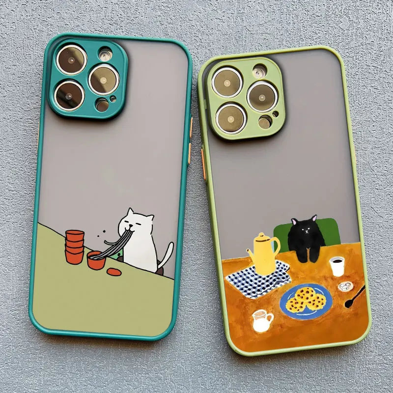Cute Cartoon Cat Illustration Phone Case For iPhone 17 16 15 Pro Max Cases iPhone 14 13 12 11 Pro Max Mini XS XR X 16 PlusCover