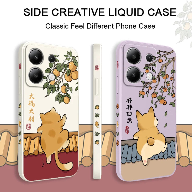 Cute Lively Cat Phone Case For Xiaomi Redmi Note 14 13 12 12S 11 11S 10 10S 9 9S Pro Plus 4G 5G Liquid Silicone Cover