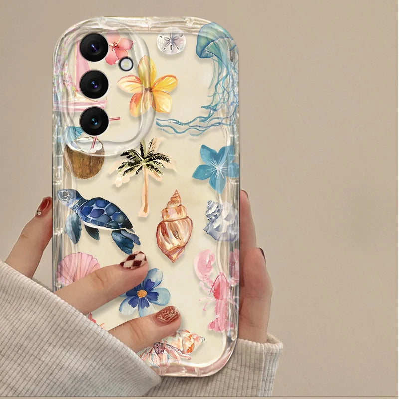 3D Case For Samsung Galaxy S25 S24 Ultra S23 S22 S21 Plus FE A56 A36 A26 A16 A06 A15 A25 A35 A55 5G Color Flower Marine Organism