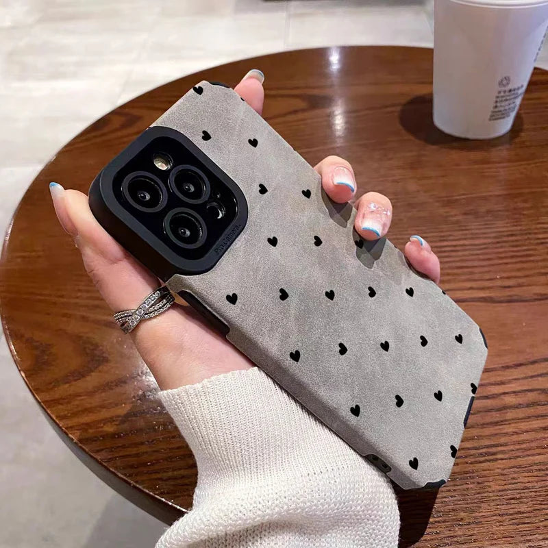 Gray Silicone Leather Little Love Heart Case For Samsung Galaxy S22 S21 A54 A34 A53 A51 A52 A23 A32 A31 A71 A72 A73 A14 A13 A12