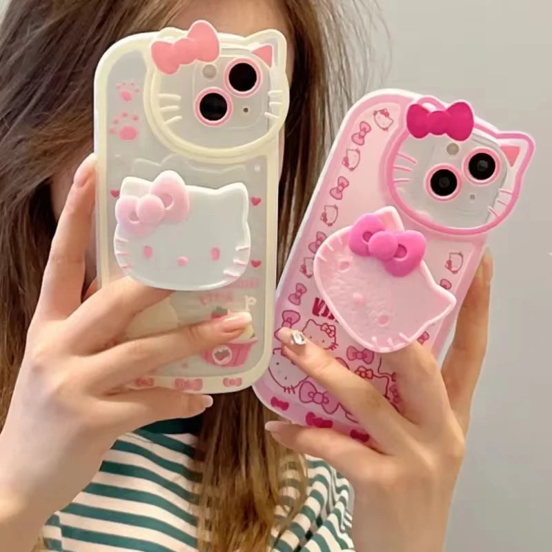 MINISO Sanrio Hello Kitty Stand Phone Cases For iPhone 16 15 14 11 13 12 Pro Max XR XS 8 Plus Original Shockproof Cover Y2K Case