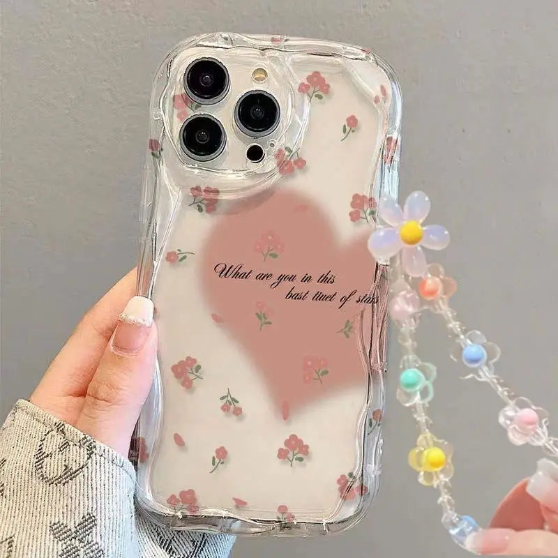Phone Cases For IPhone 15 Pro Max 14 11 12 13 Mini XR 6s 6 8 7 Plus X XS SE 2020 Soft TPU Flower Bracelet Chain Shockproof Case