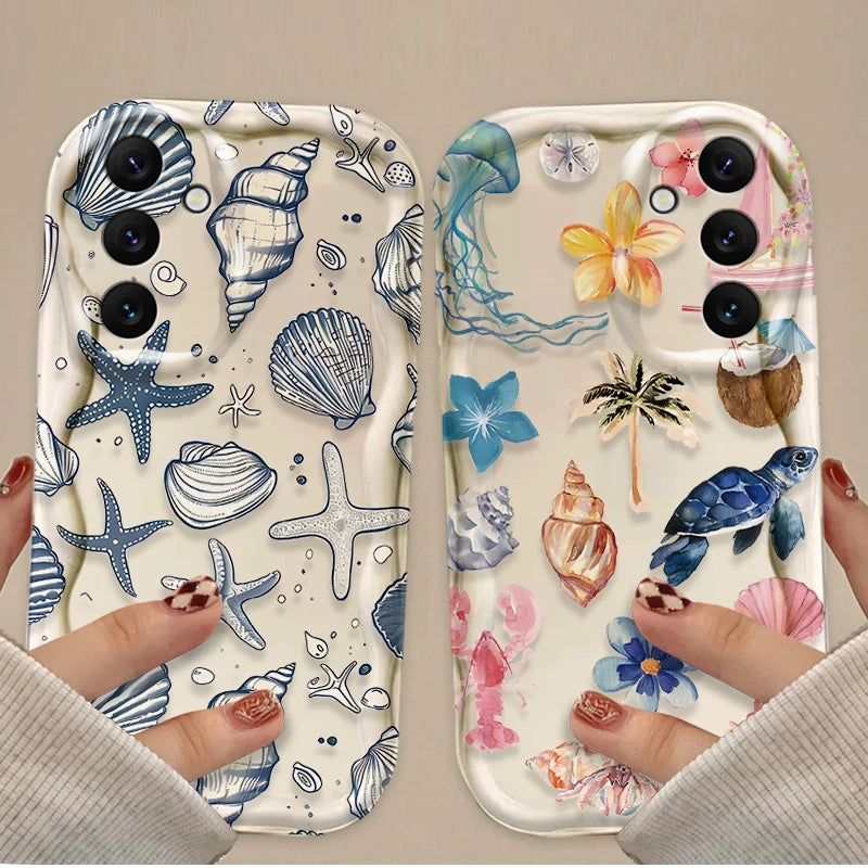 3D Case For Samsung Galaxy S25 S24 Ultra S23 S22 S21 Plus FE A56 A36 A26 A16 A06 A15 A25 A35 A55 5G Color Flower Marine Organism