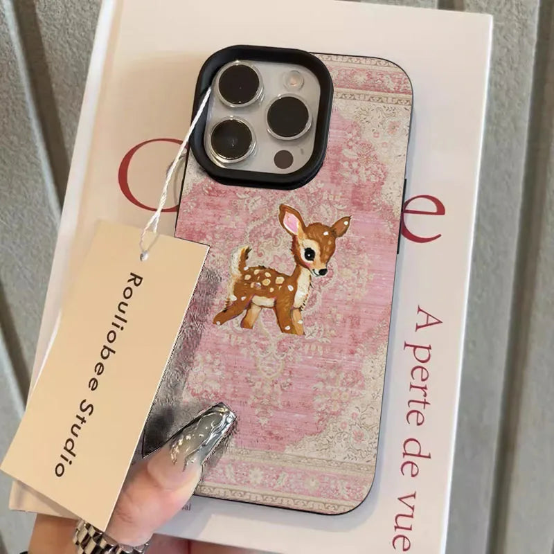 Vintage Flower Deer For IPhone 16 Phone Cases For IPhone 11 12 13 14  Plus 15 16 17 Air Pro Max Soft Cover Case Funda Bumber