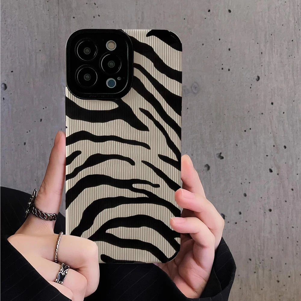 Fashion Zebra Stripe Silicone Phone Case For iPhone 13 14 15 Pro Max 11 12 Mini X XS XR 7 8 Plus SE Soft Shockproof Full Cover
