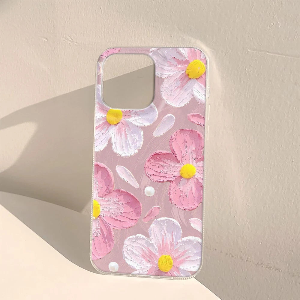 Daisy Fashionable Cherry Blossom Printed Phone Case For iPhone 13 11 12 14 15 16 Pro Max Plus 16E XR 8 7 Plus SE2 X XS Max Cover