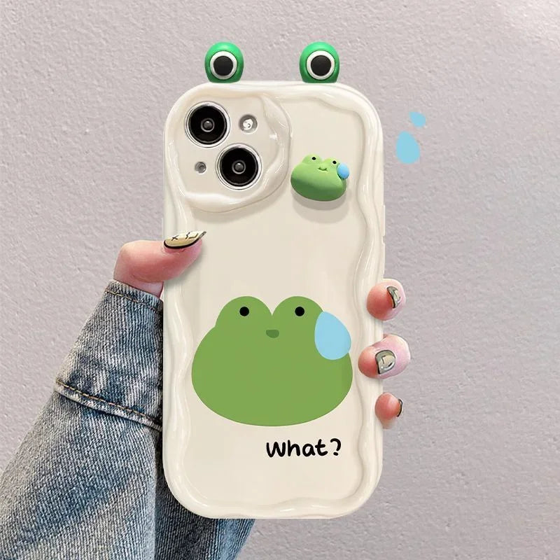 3D Ear Panda Frog Pendant Phone Case for IPhone 16 15 Pro Max 14 11 13 12 Mini XR 8 7 Plus X XS SE 2020 2022 Soft Silicone Etui