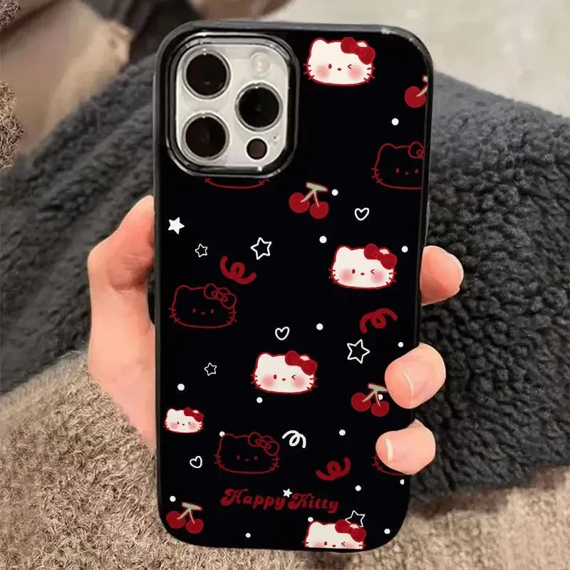 Hello Kitty Black Bow Strap Cherry Phone Case For iPhone 16 15 14 13 12 11 Pro Max XR XS MAX 7 8 Plus MINI Y2K Girl Cool Cover