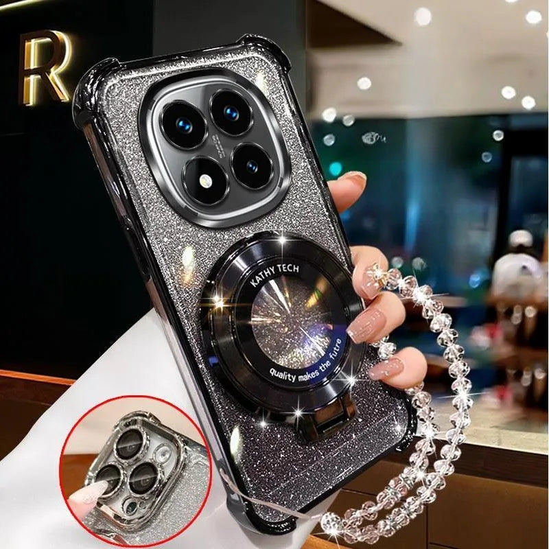 Crystal Bracelet Magnetic Stand Phone Case For OPPO Reno 14F 13F 12F 12 Pro A16 A9 A53 2020 A54S A53S Glitter Shockproof Cover