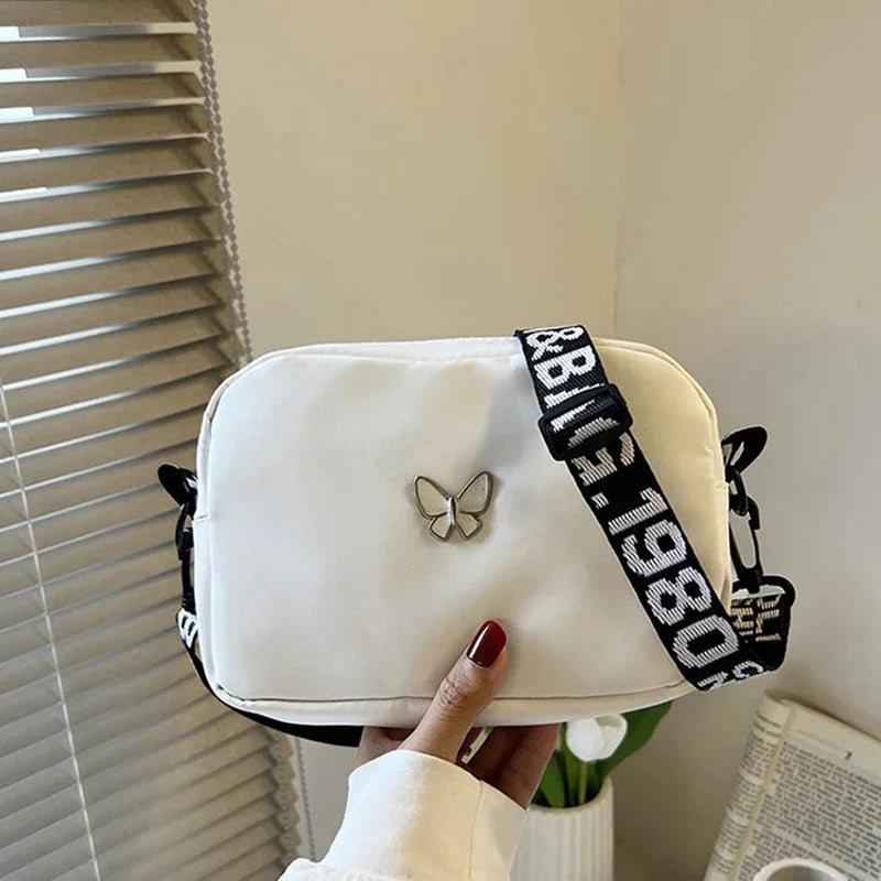 Embroidery Camera Shoulder Bag Design Nylon Small Messenger Bag Makeup Bag Women Butterfly Minimalist Solid Color Crossbody Bag