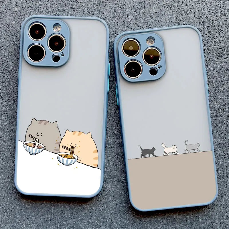 Cute Cartoon Cat Illustration Phone Case For iPhone 17 16 15 Pro Max Cases iPhone 14 13 12 11 Pro Max Mini XS XR X 16 PlusCover