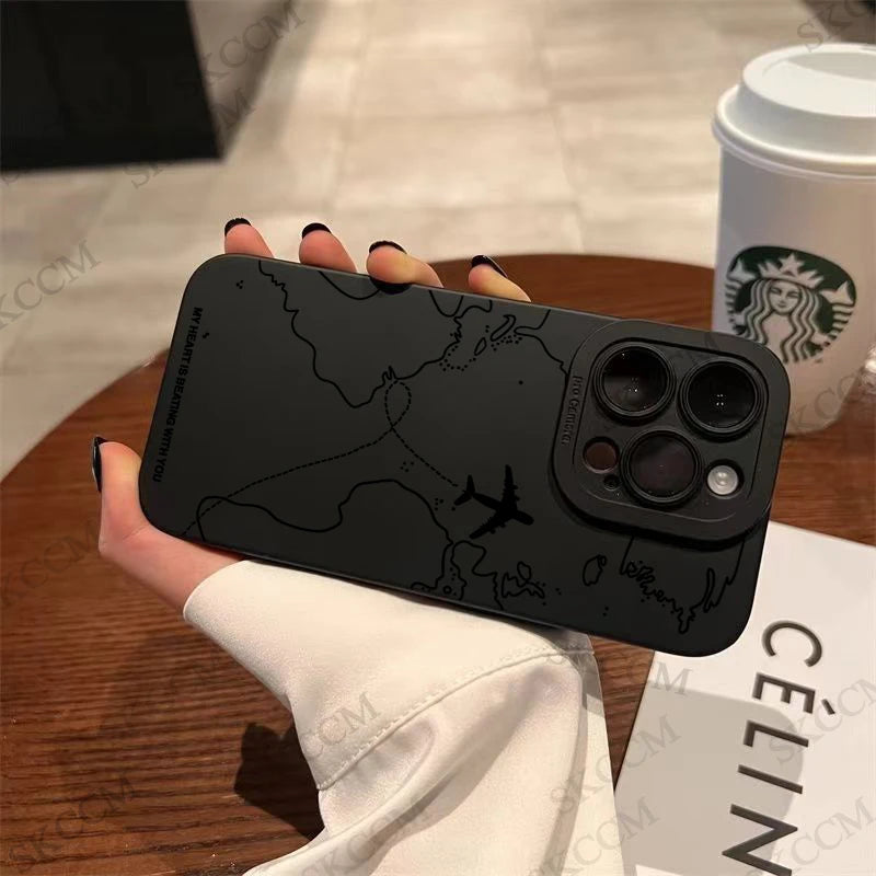 Travel-nspired Airplane Route Desian Phone Case For iPhone 16 15 14 13 12 11 Pro Max Mini 8 7 Plus X XR XS Soft Silicone Covers