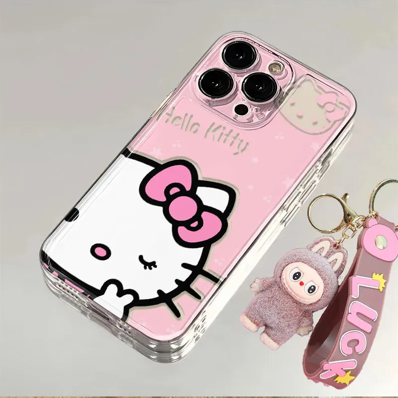 Creative Sanrio Biye's Hello Kitty Case For iPhone 16 15 14 13 12 11 Pro Max X XR XS 7 8 Plus Simple and Cute Soft Cover Y2K