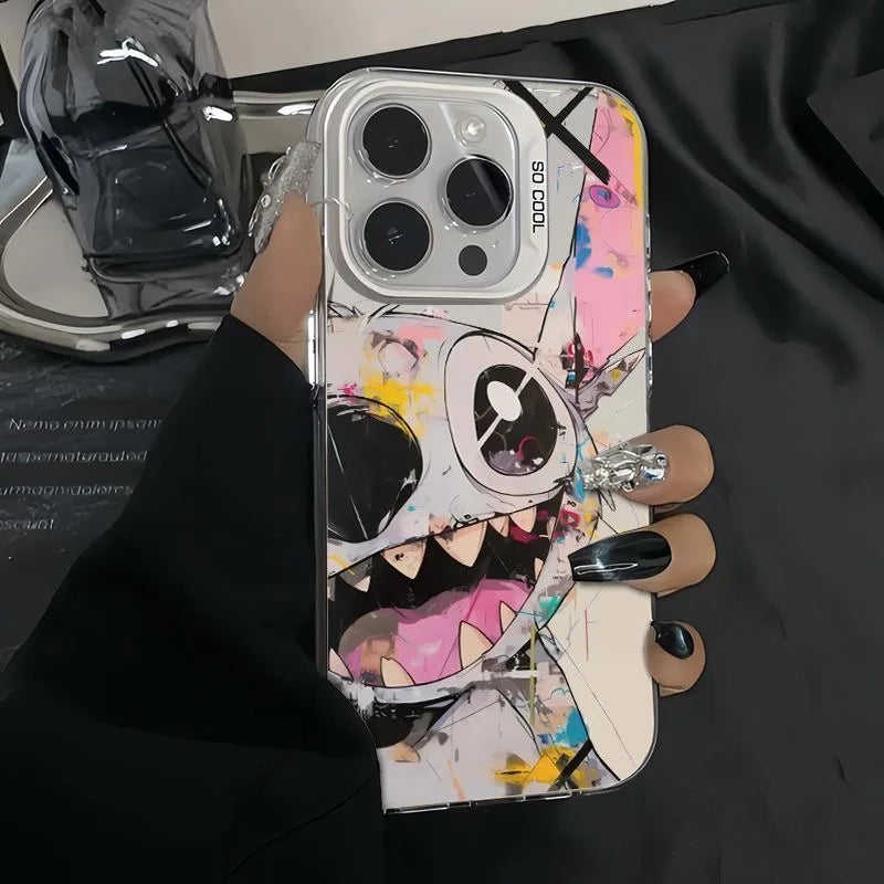 Cute Graffiti Stitchs Phone Case For iPhone 16 15 14 13 12 11 Pro Max X XR XSMAX 8 7 Plus Candy Matte Shockproof Back Cover