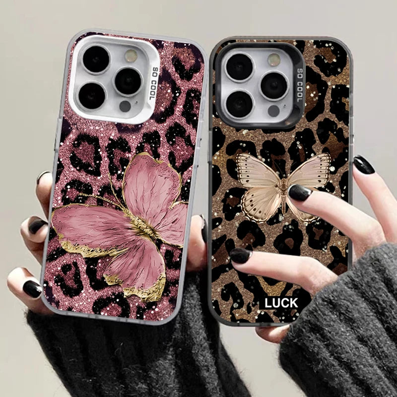 Case for Xiaomi Redmi Note 14 13 12 Pro Plus 5G 12S 11S 11 10S Butterfly Leopard Print Phone Cases for Redmi 14C 13C 12C4G Cover
