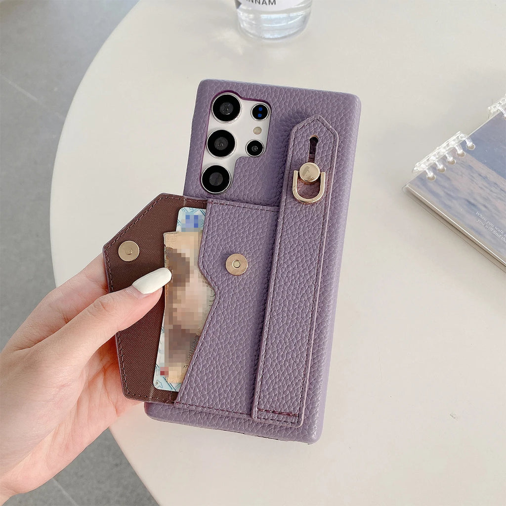 Wrist Strap Wallet Case For Samsung Galaxy S21 FE S22 S23 Plus Note 20 Ultra A52 A53 A54 Luxury Card Holder Leather Cover