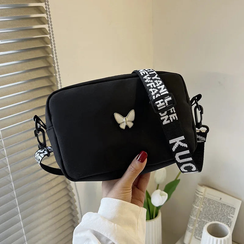 Embroidery Camera Shoulder Bag Design Nylon Small Messenger Bag Makeup Bag Women Butterfly Minimalist Solid Color Crossbody Bag