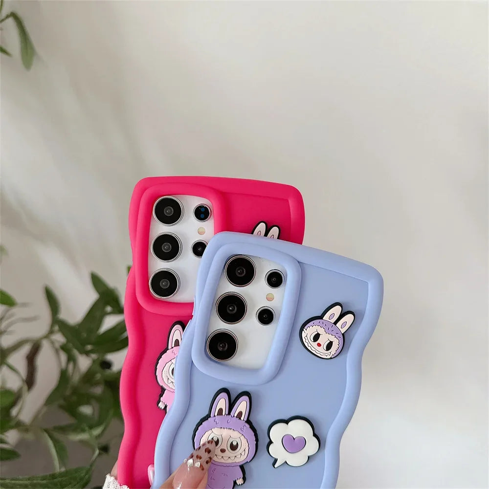 Cartoon Cute Wrist Strap Cover for Samsung Galaxy S21 FE S25 S24 S22 Ultra S23 Plus A06 A55 A35 A54 A34 Phone Case Soft