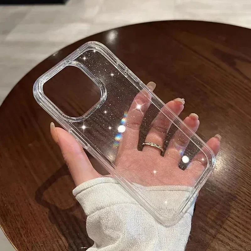 Pink Glitter Bling Clear Soft Case for IPhone 17 Air 16 15 14 13 12 11 Pro Max Plus 17Pro 16Pro 16e I Phone Women Fundas Cover