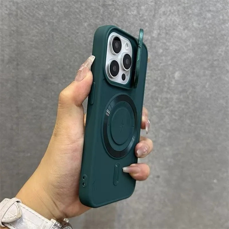 Luxury Flip Up Lens Holder Magnetic Case for iPhone 16 15 14 13 12 11 Pro Max 16 Plus Fashion Nylon Wristband Lanyard Soft Cover