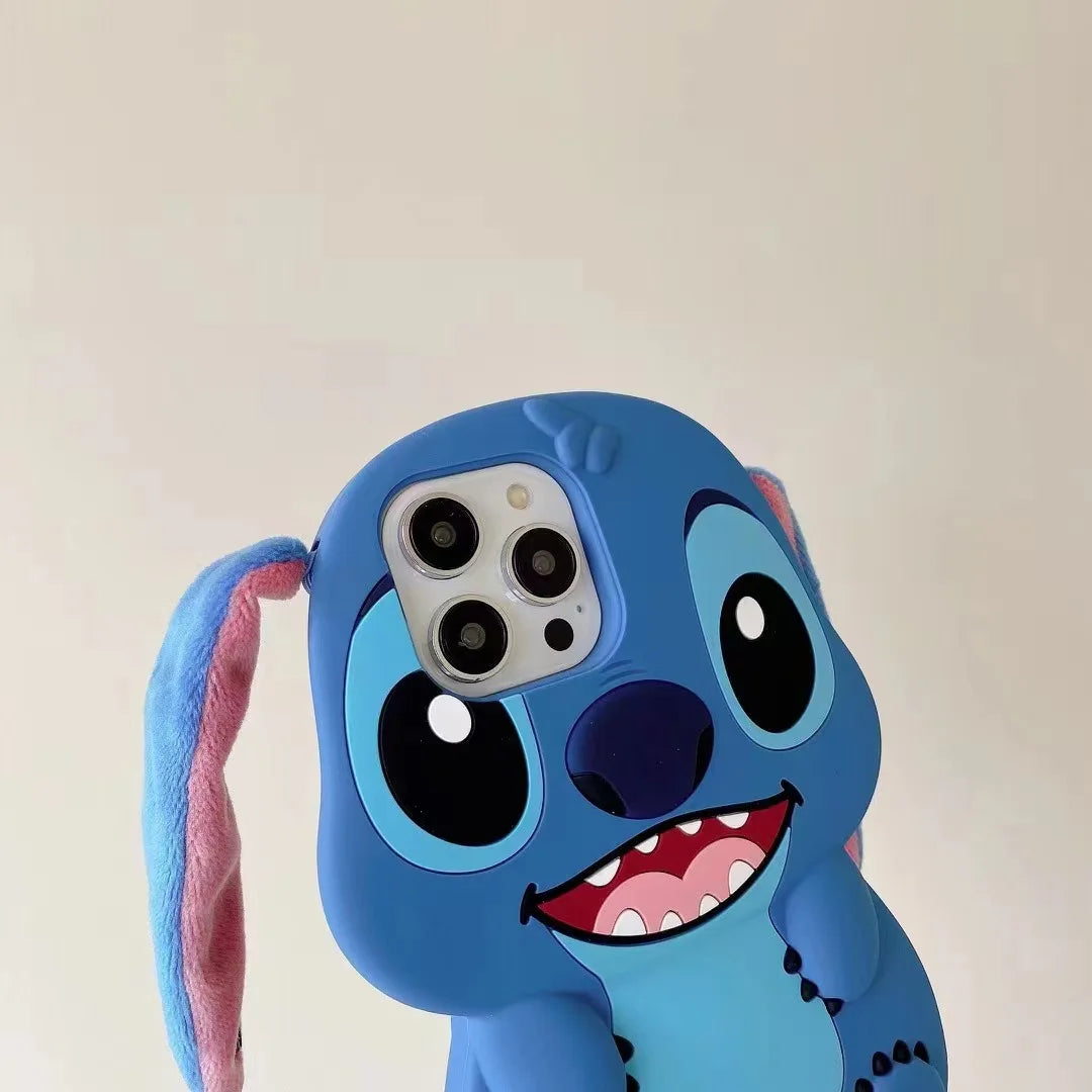 Disney Stitch Cartoon Long Ears 3D Soft Silicone Phone Cases Shockproof Cover for IPhone 15 14 Plus 16 12 13 Pro Max 11 Gifts