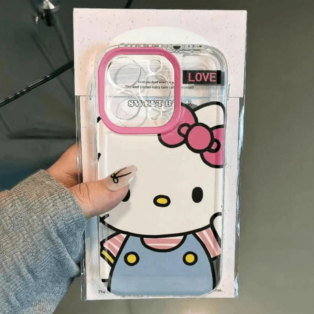 Cute Full screen Sanrio Hello Kitty Case For iPhone 17 16 15 14 13 12 Pro Max XR Plus Kawaii Transparent Soft TPU Cover Funda