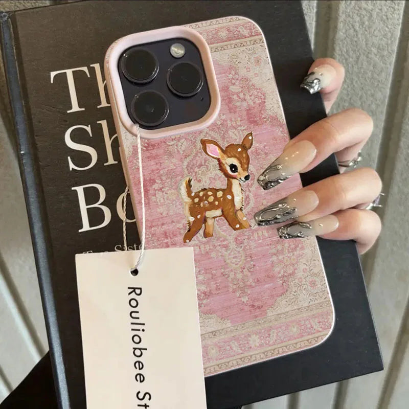 Vintage Flower Deer For IPhone 16 Phone Cases For IPhone 11 12 13 14  Plus 15 16 17 Air Pro Max Soft Cover Case Funda Bumber