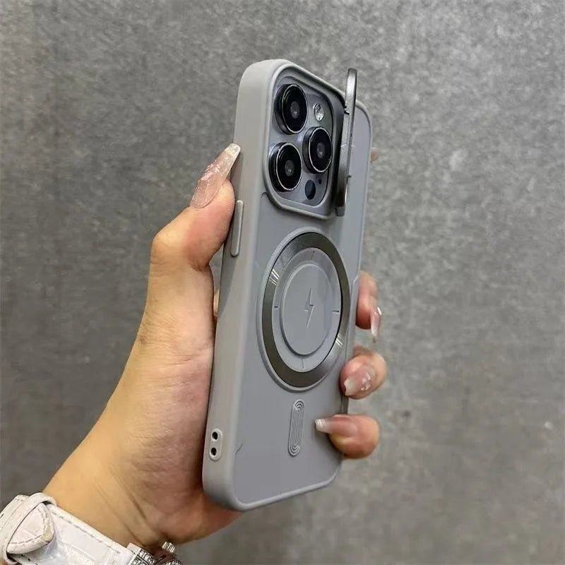 Luxury Flip Up Lens Holder Magnetic Case for iPhone 16 15 14 13 12 11 Pro Max 16 Plus Fashion Nylon Wristband Lanyard Soft Cover