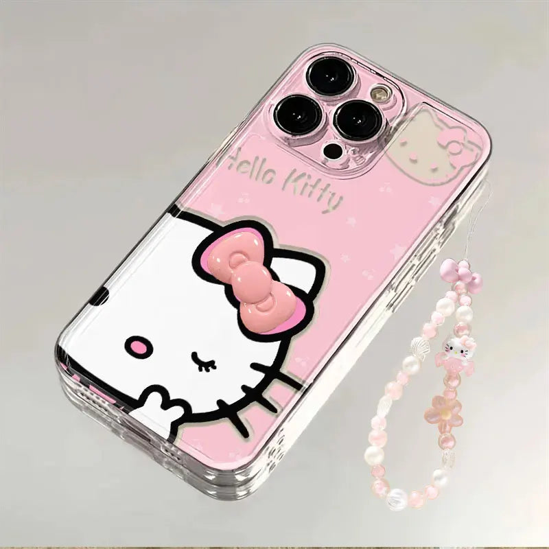 Creative Sanrio Biye's Hello Kitty Case For iPhone 16 15 14 13 12 11 Pro Max X XR XS 7 8 Plus Simple and Cute Soft Cover Y2K