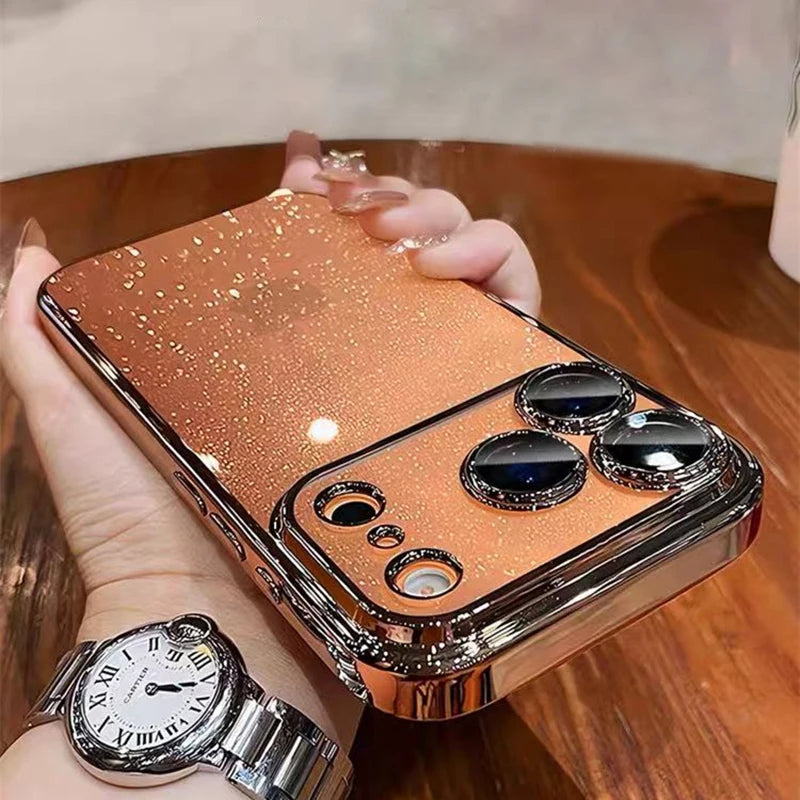 Luxury Slim Transparent Glitter PC Case for iPhone 17 16 15 14 11 13 12 Pro Max 17 Pro Cases Clear Camera Lens Protector  Cover