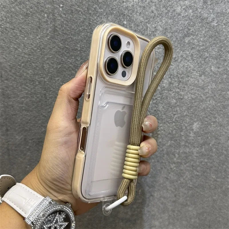 Luxury Card Slot Bag Clear With lanyard Phone Case For iPhone 11 12 13 14 15 Pro Max 16 Plus XS Shockproof Bumber Soft TPU Cover