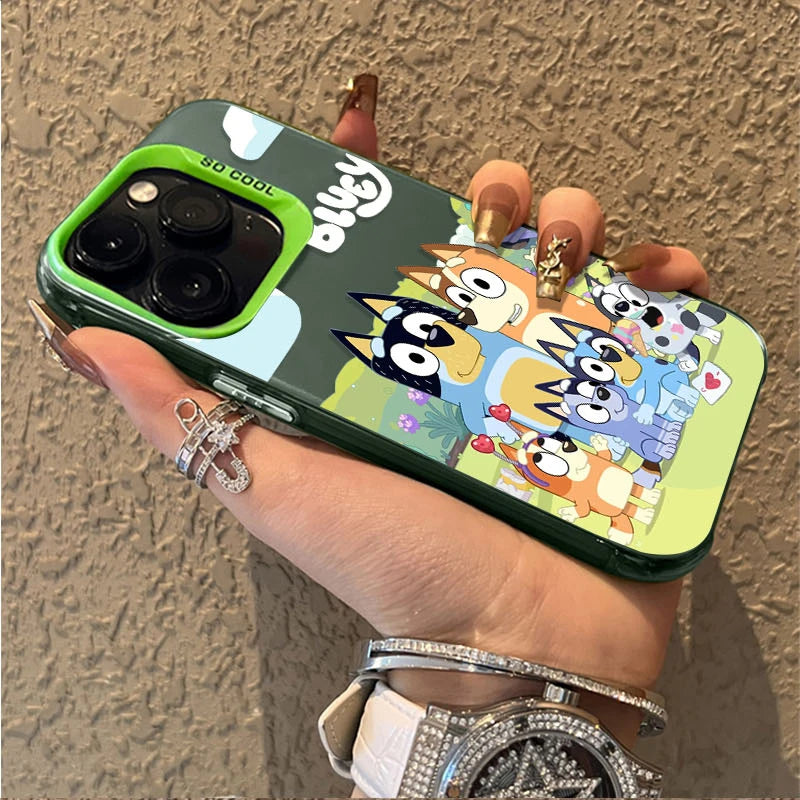 Cartoon Dog B-Blueys Matte Case for iPhone 14 16 15 13 12 11 Pro Max XS X XR 8 7 Plus SE 2020 Plating Hard Protective Back Cover