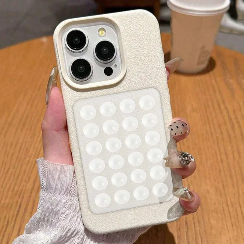 Luxury 3D Suction Cup Stand Litchi Pattern Phone Case For iPhone 16 15 14 Pro Max Plus 11 12 13 Pro 14 15 Plus XR XS 16E Cover