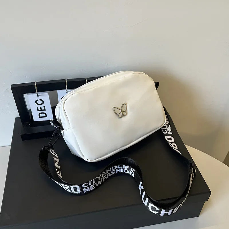 Embroidery Camera Shoulder Bag Design Nylon Small Messenger Bag Makeup Bag Women Butterfly Minimalist Solid Color Crossbody Bag