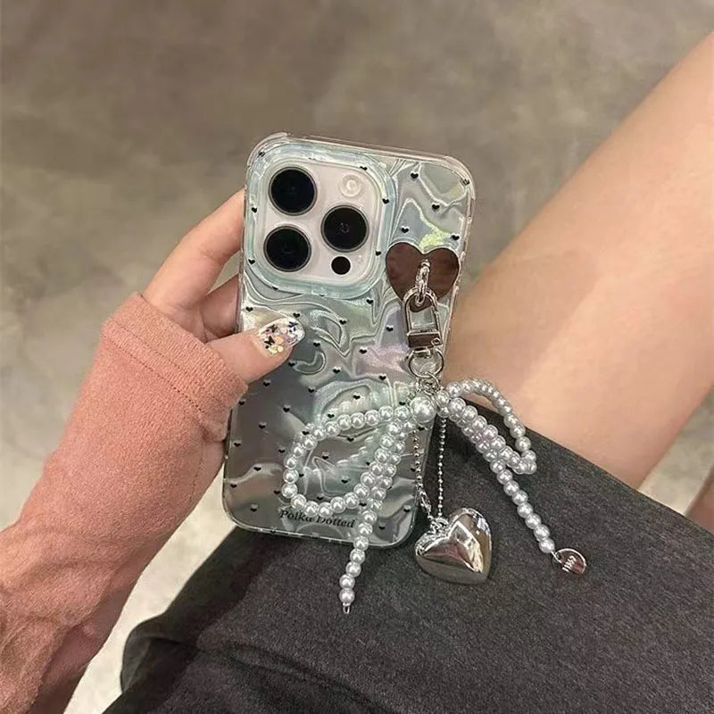 Retro Love Heart Bowknot Pearl Case For Xaomi Redmi 13X 15C 15 Redmi Note 14 Pro Plus 14S POCO C65 C61 C71 M7 C75 4G 5G Cover