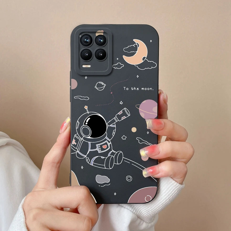 Cases For Realme 8 Pro 4G Shell Lovely Cartoon Astronaut Pattern Soft Liquid Silicone Phone Covers For Realme8 8Pro Fundas Coque