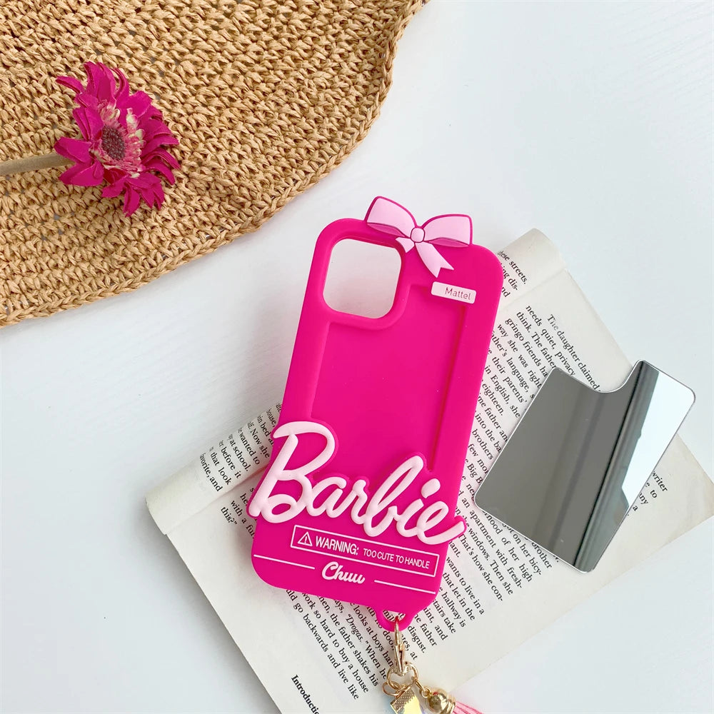 Kawaii Girl Phone Case with Mirror For iPhone 6/6s/7/8 Plus X XS Max XR 11 12 15 16 14 13 Pro Max 15Plus Soft Silicone Cover