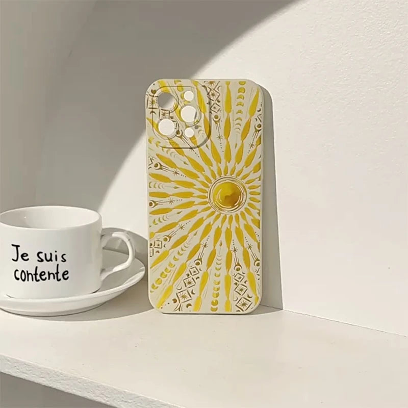 Art Summer Style Golden Sun Phone Case For iPhone 17 11 12 13 14 15 16 Pro Max XS XR 7 8 Plus 16E Shockproof Soft Silicone Cover