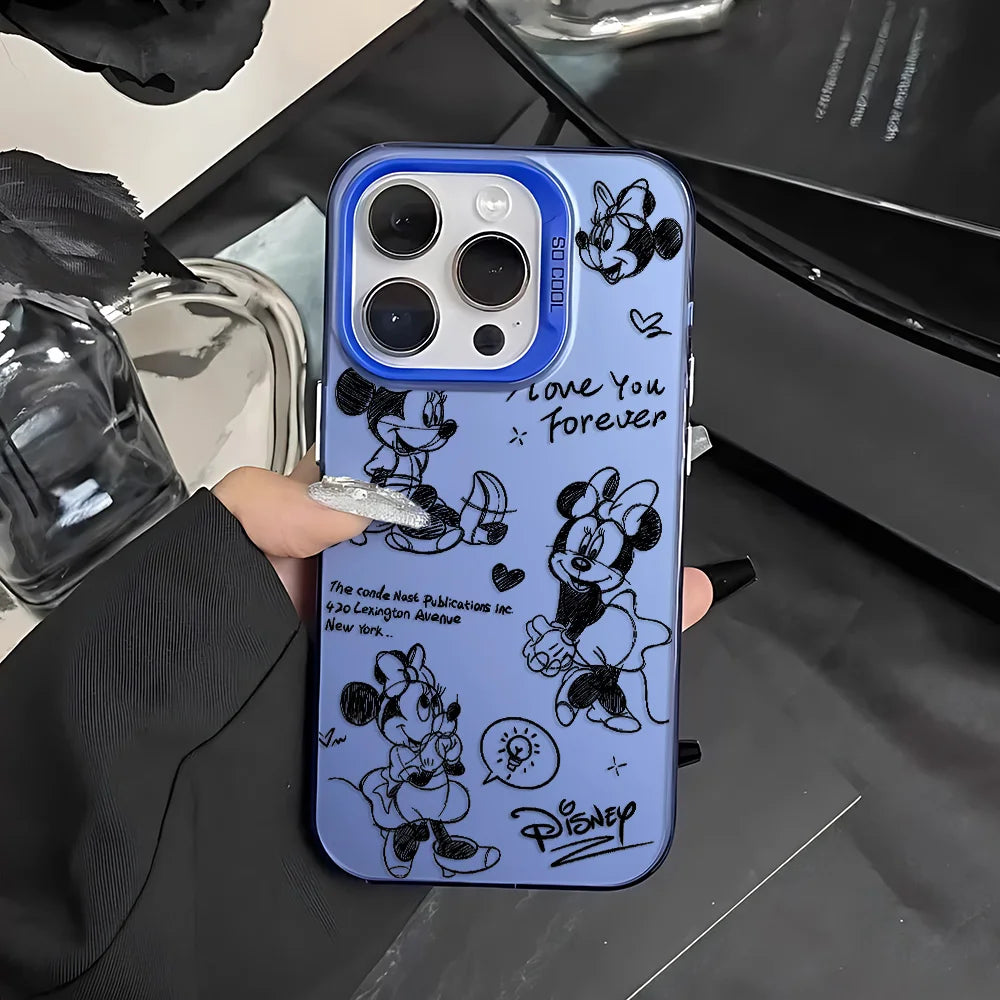 Line Retro Mickey Minnie Phone Case For Xiaomi Redmi Note 7 8 9 9S 10 11 12 13 14 Pro Plus 4G 5G Anti Fall Matte Back Cover