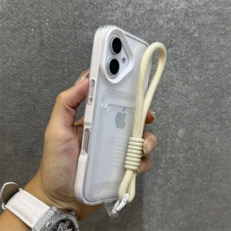 Luxury Card Slot Bag Clear With lanyard Phone Case For iPhone 11 12 13 14 15 Pro Max 16 Plus XS Shockproof Bumber Soft TPU Cover