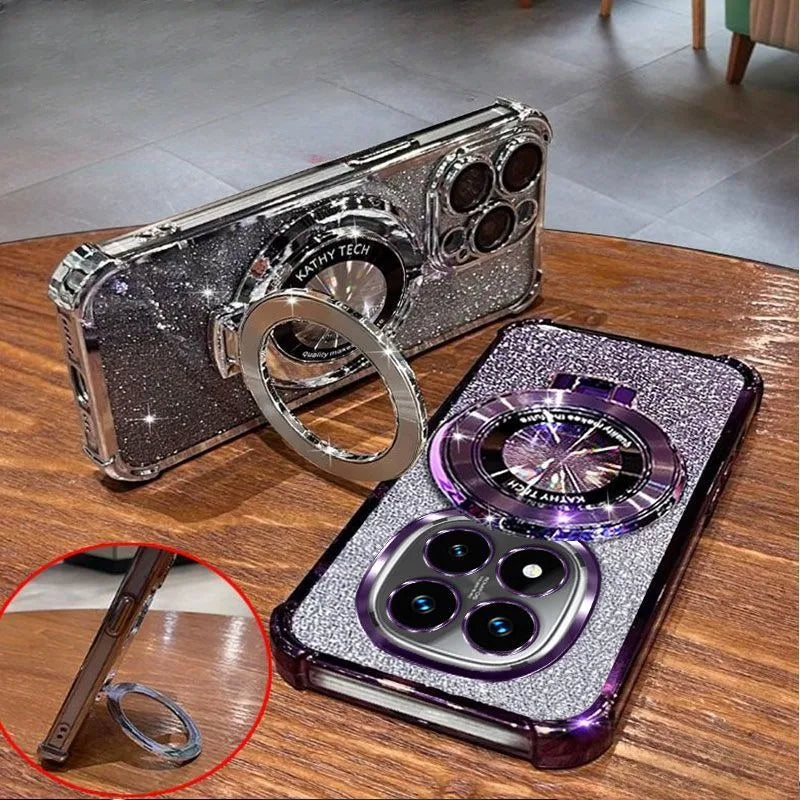 Crystal Bracelet Magnetic Stand Phone Case For OPPO Reno 14F 13F 12F 12 Pro A16 A9 A53 2020 A54S A53S Glitter Shockproof Cover