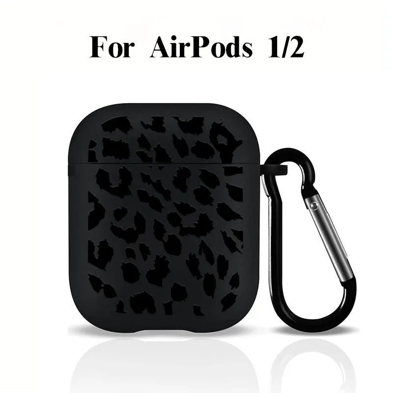 Black Leopard Print Earphone Case for Airpods Pro 2/Pro Silicone Protective Cover for Apple Airpods 4 1/2 3 Case