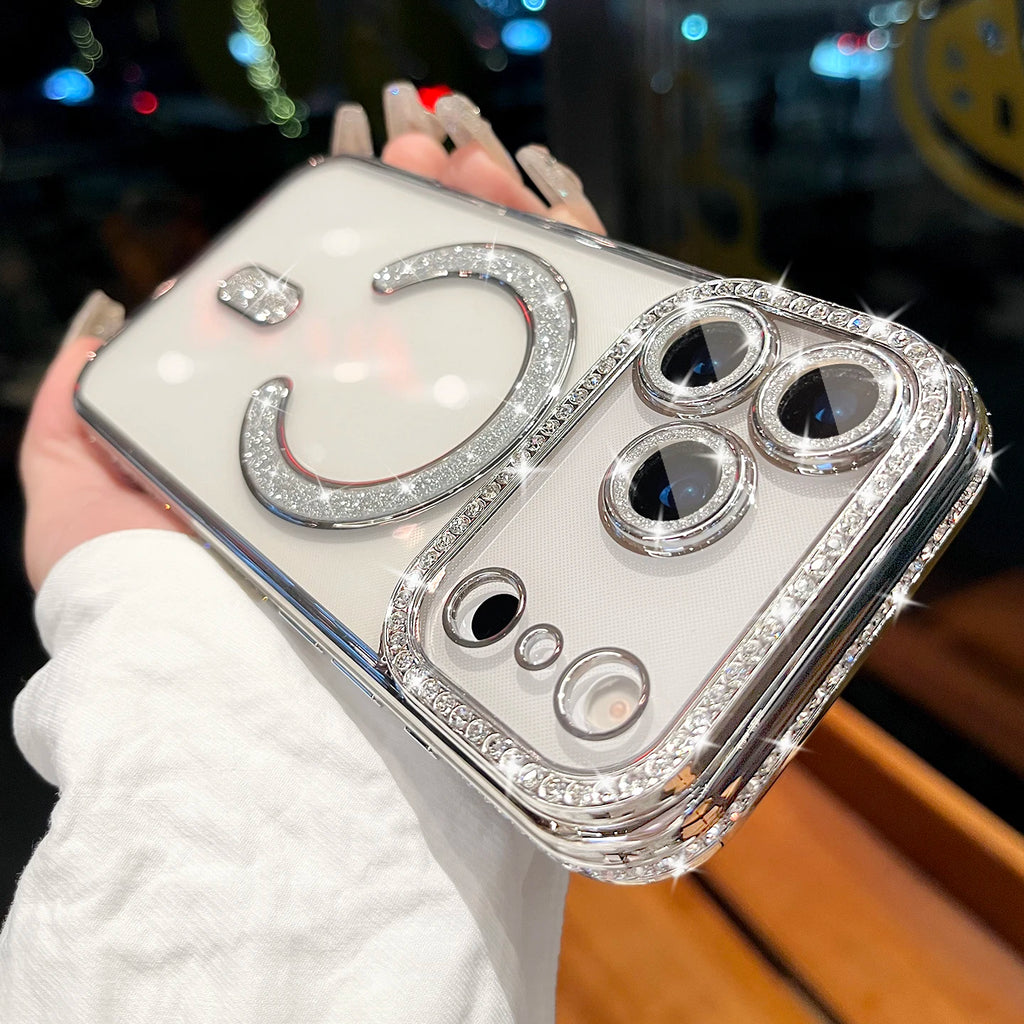 Luxury Slim Transparent Glitter PC Case for iPhone 17 16 15 14 11 13 12 Pro Max 17 Pro Cases Clear Camera Lens Protector  Cover